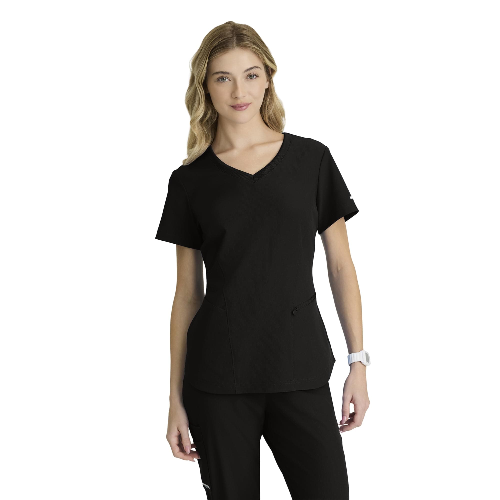 BARCO - Skechers by Barco Vitality Electra Classic Fit Scrub Top for Women – Black, 3-Pocket Classic V-Neck Top w/ 4-Way Stretch – Moisture Wicking, Quick-Shed, Anti-Static – Medium, Regular Fit
